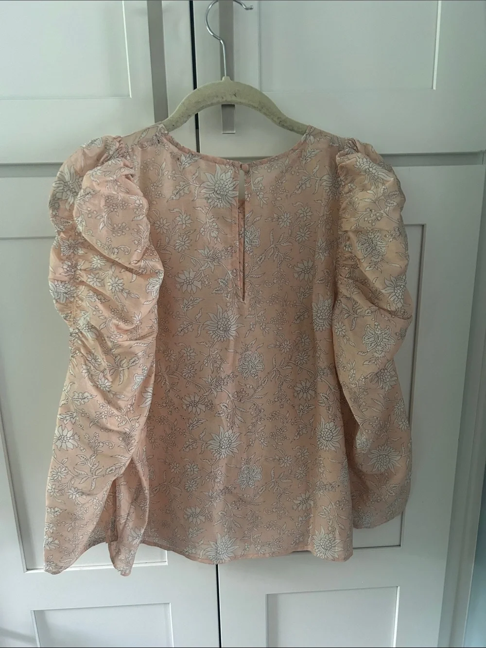 Ulla Johnson Peach-Pink Floral Puff-Sleeve Blouse